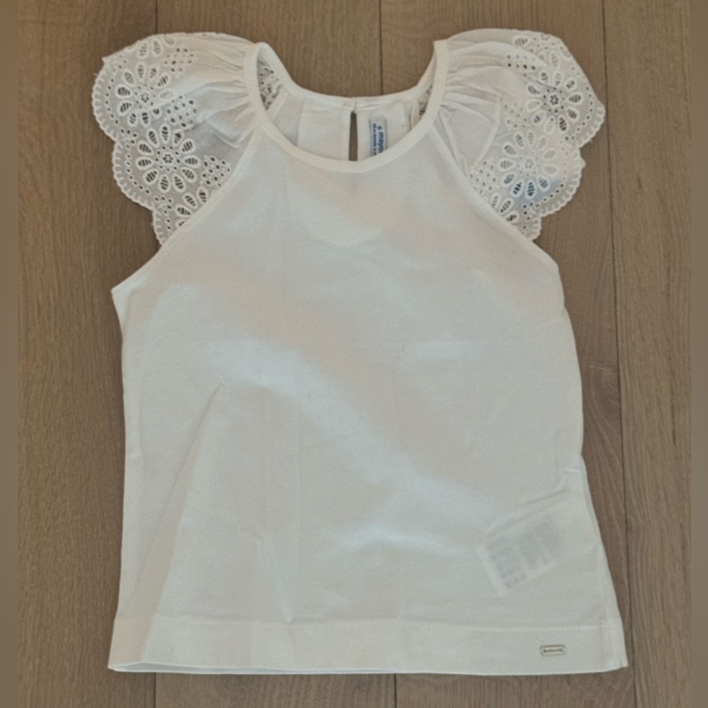 MAYORAL Girls Eyelet White Tank Top Sleeveless - Size 5 Years